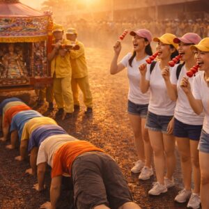 甜一口糖葫蘆｜白沙屯媽祖遶境隨香人員夕陽剪影